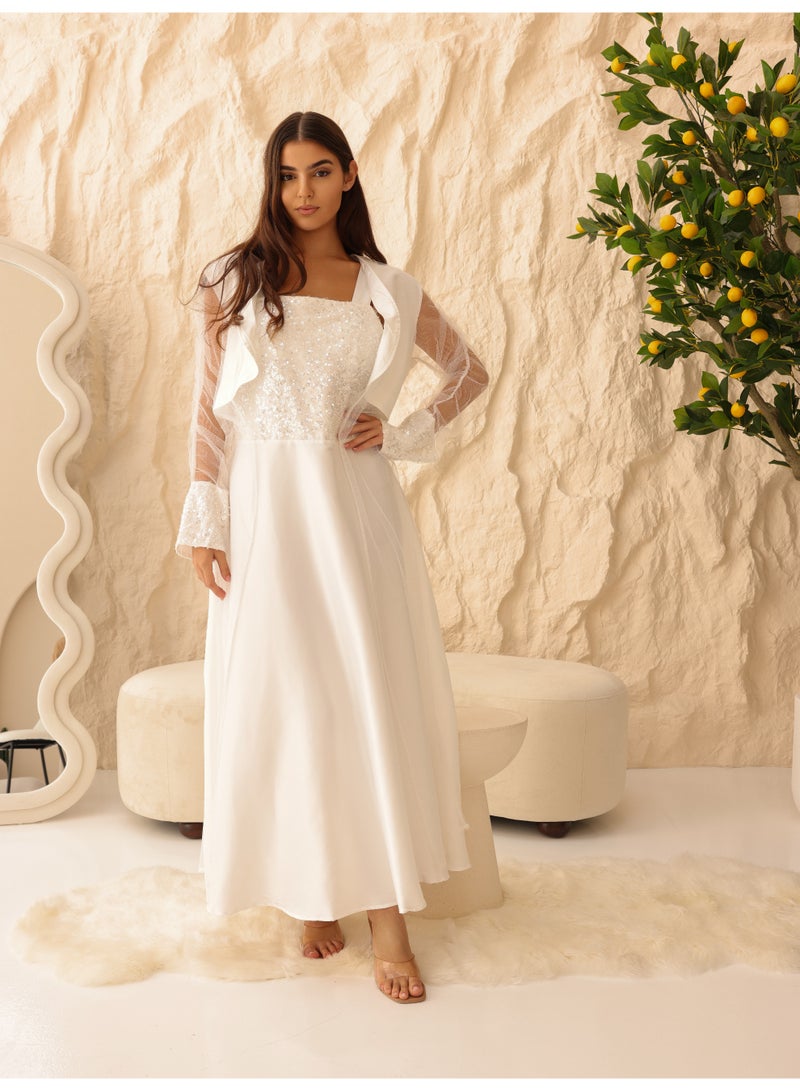 IKKXA Sequin Elegance 2 Piece Sheer Sleeves Outfit IK1052 White - Image 1