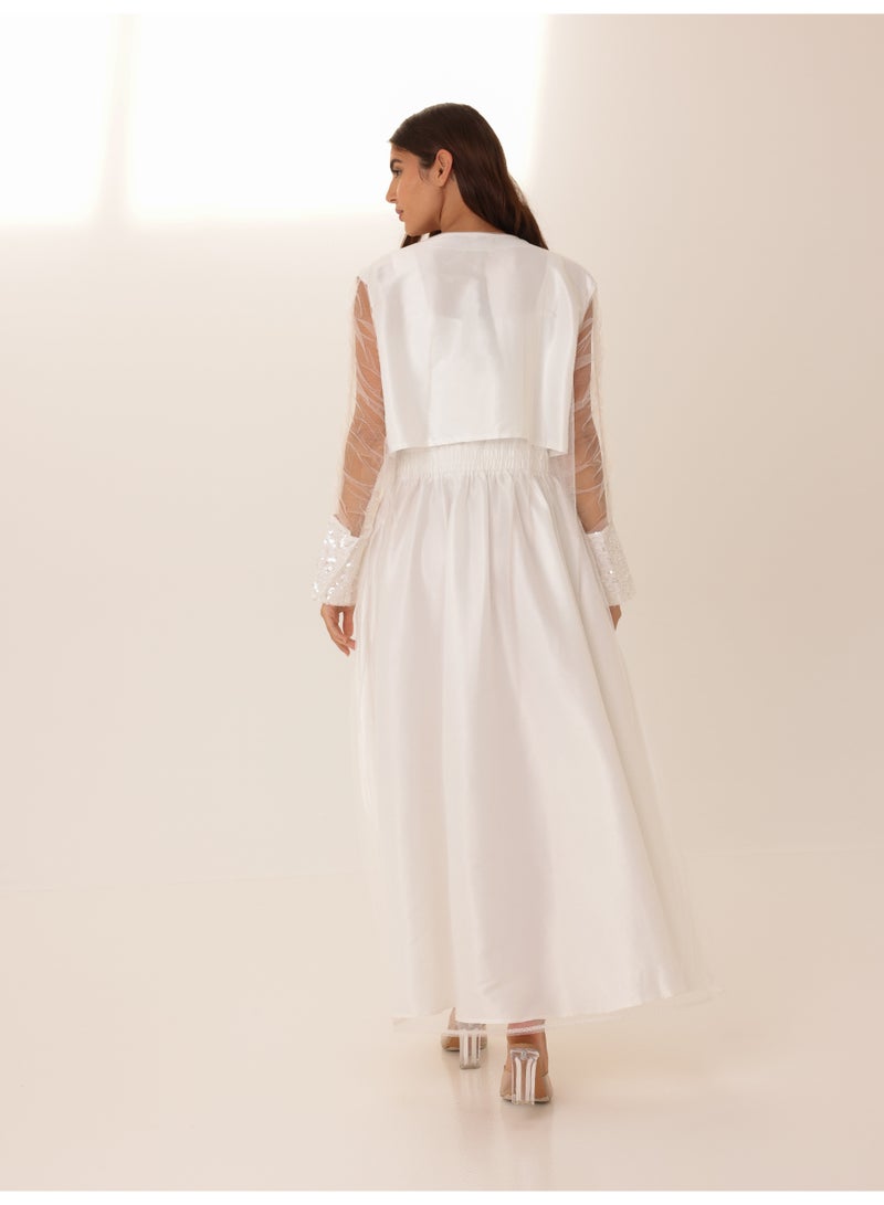 IKKXA Sequin Elegance 2 Piece Sheer Sleeves Outfit IK1052 White - Image 4