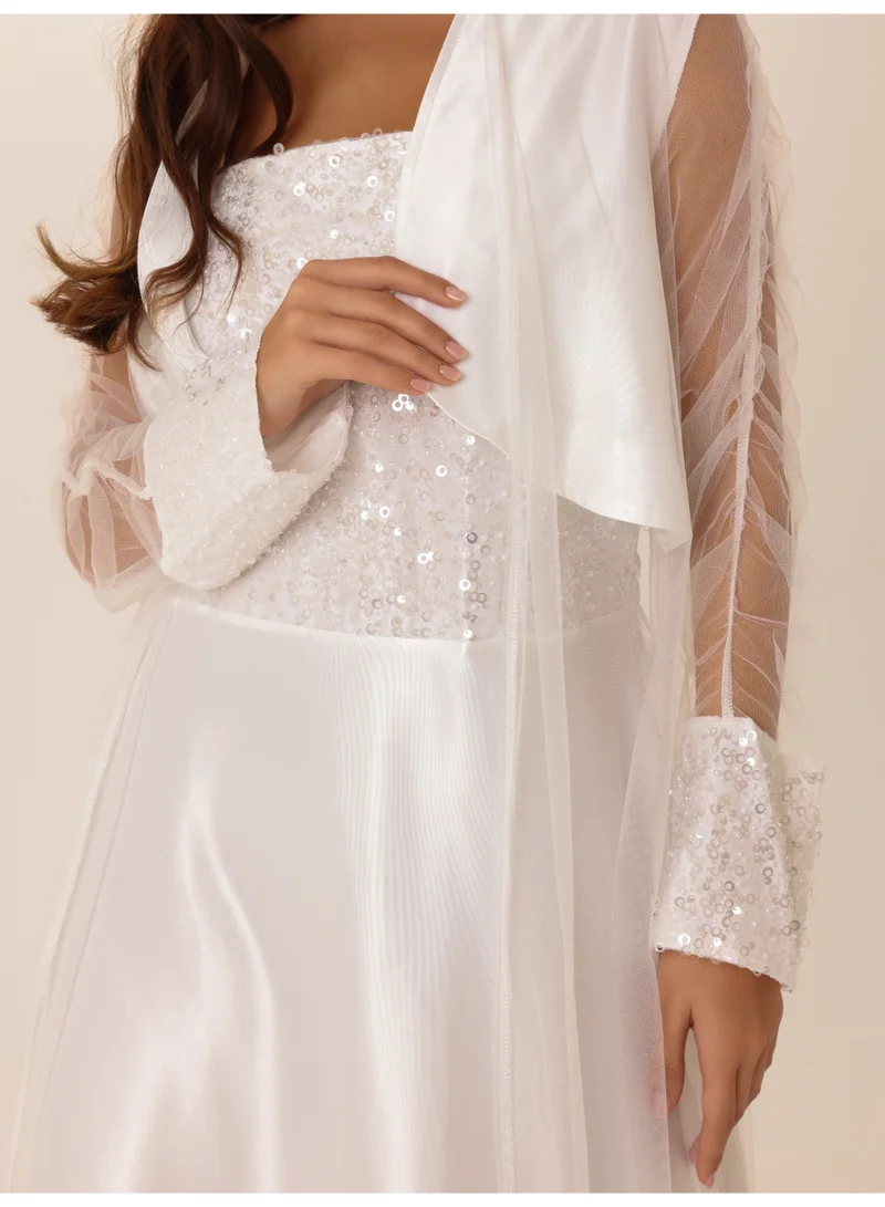 اكسا زي قطعتين لامع اكمام شفافة IK1052 ابيض