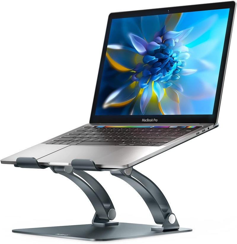 nulaxy Fully Adjustable Laptop Stand for Desk, Dual Foldable Aluminum Computer Riser with Heat-Vent, Ergonomic Notebook Holder Portable Office Accessories Compatible with All 10-17" Laptops, Grey - Image 1