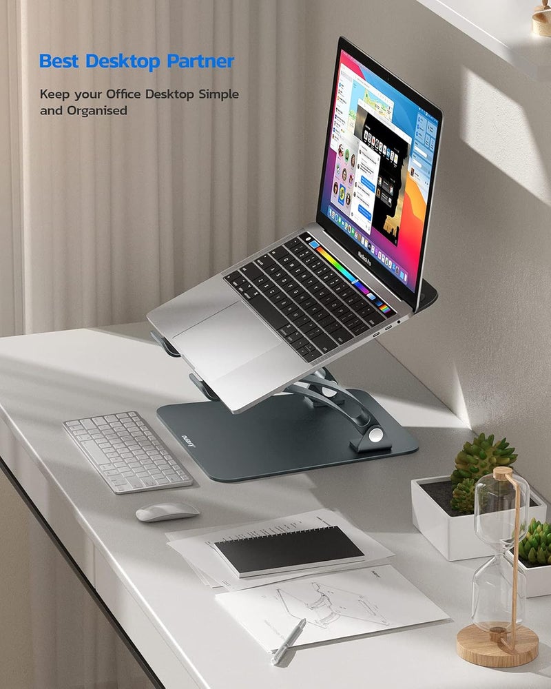 nulaxy Fully Adjustable Laptop Stand for Desk, Dual Foldable Aluminum Computer Riser with Heat-Vent, Ergonomic Notebook Holder Portable Office Accessories Compatible with All 10-17" Laptops, Grey - Image 2