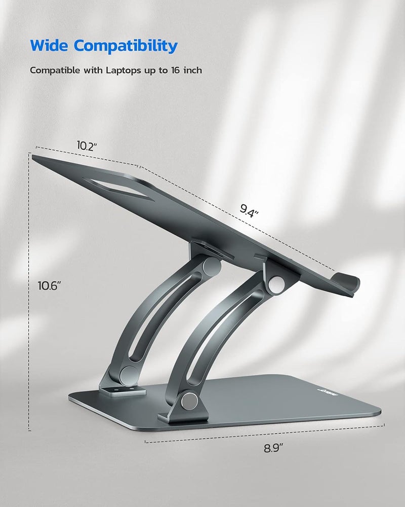 nulaxy Fully Adjustable Laptop Stand for Desk, Dual Foldable Aluminum Computer Riser with Heat-Vent, Ergonomic Notebook Holder Portable Office Accessories Compatible with All 10-17" Laptops, Grey - Image 5