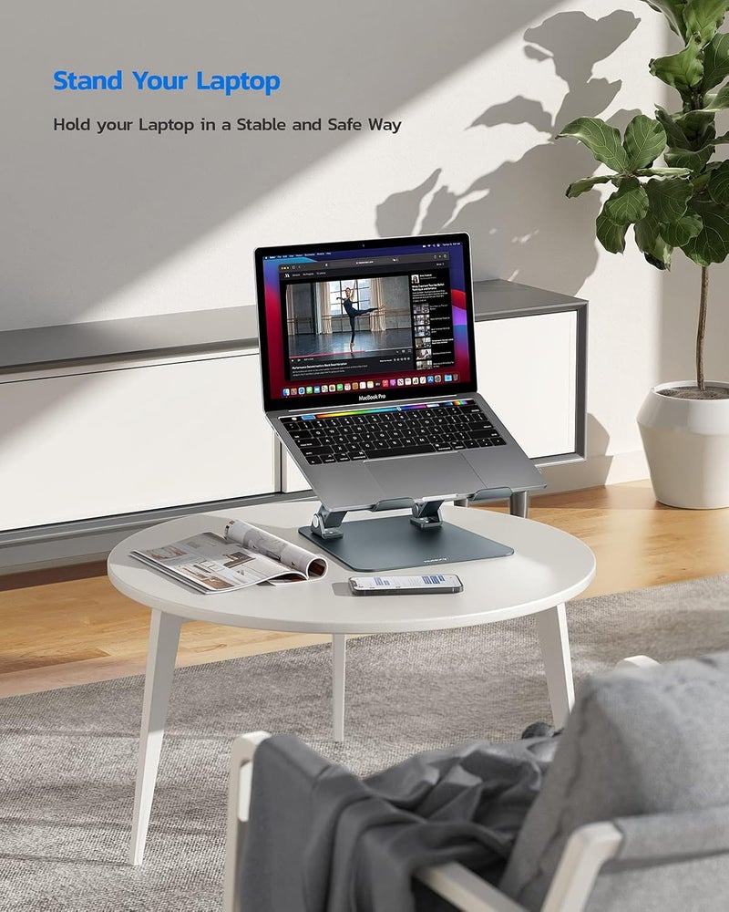 nulaxy Fully Adjustable Laptop Stand for Desk, Dual Foldable Aluminum Computer Riser with Heat-Vent, Ergonomic Notebook Holder Portable Office Accessories Compatible with All 10-17" Laptops, Grey - Image 3