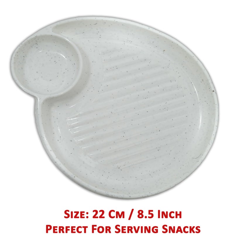 BHOJANWARE Stylish Sectioned (Size-8.5 Inch / 22 CM) Snack Plastic Platter Set of 12 in White Color - Image 2