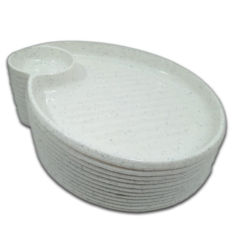 BHOJANWARE Stylish Sectioned (Size-8.5 Inch / 22 CM) Snack Plastic Platter Set of 12 in White Color - Image 4