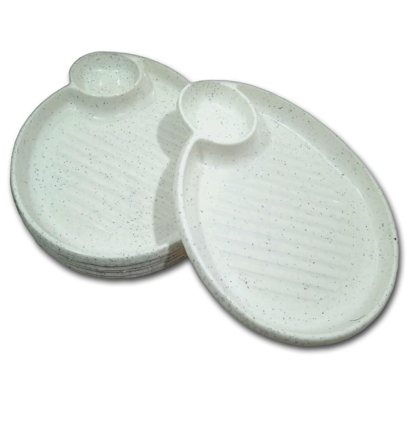 BHOJANWARE Stylish Sectioned (Size-8.5 Inch / 22 CM) Snack Plastic Platter Set of 12 in White Color - Image 3