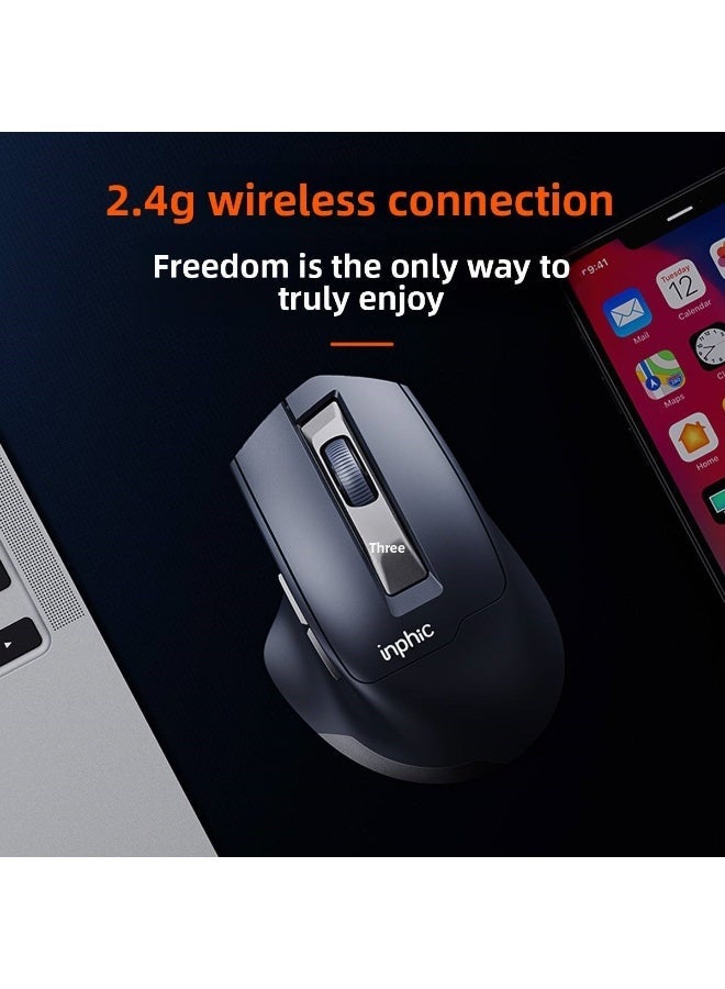 إنفيك ماوس لاسلكي هادئ 2.4G، تصميم مريح لليد الكبيرة، 4 مستويات DPI، شحن Type-C، مؤشر بطارية، للكمبيوتر واللابتوب - Image 1