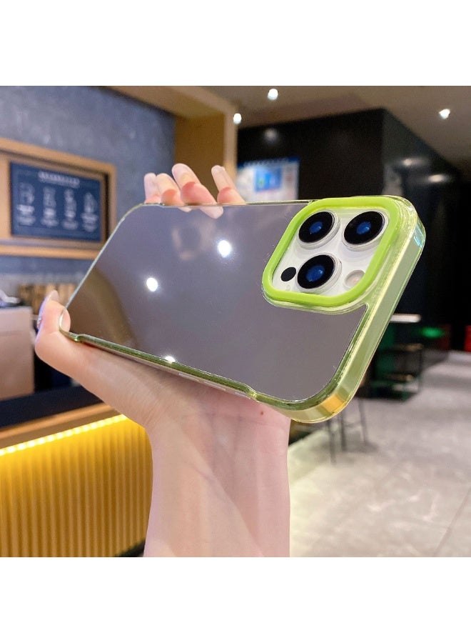 NIBEMINENT Gradient Dyeing Pc Mirror Protective TPU Case Cover For iPhone 15 Pro Max, Fluorescent Green