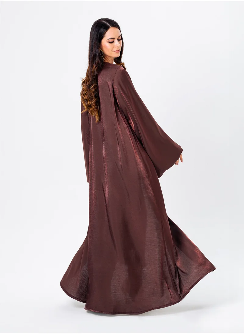 IZEL Brown shimmer puff sleeve abaya