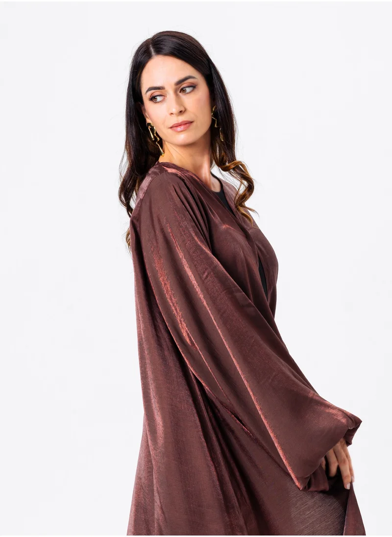 IZEL Brown shimmer puff sleeve abaya