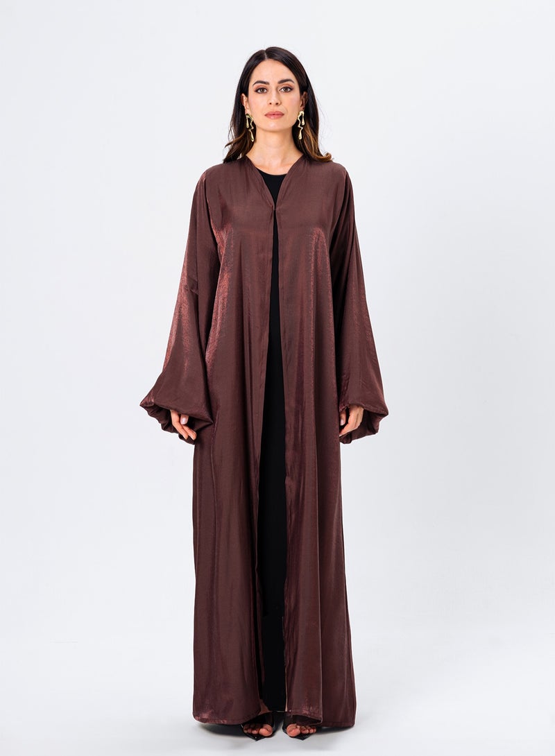 IZEL Brown shimmer puff sleeve abaya - Image 1