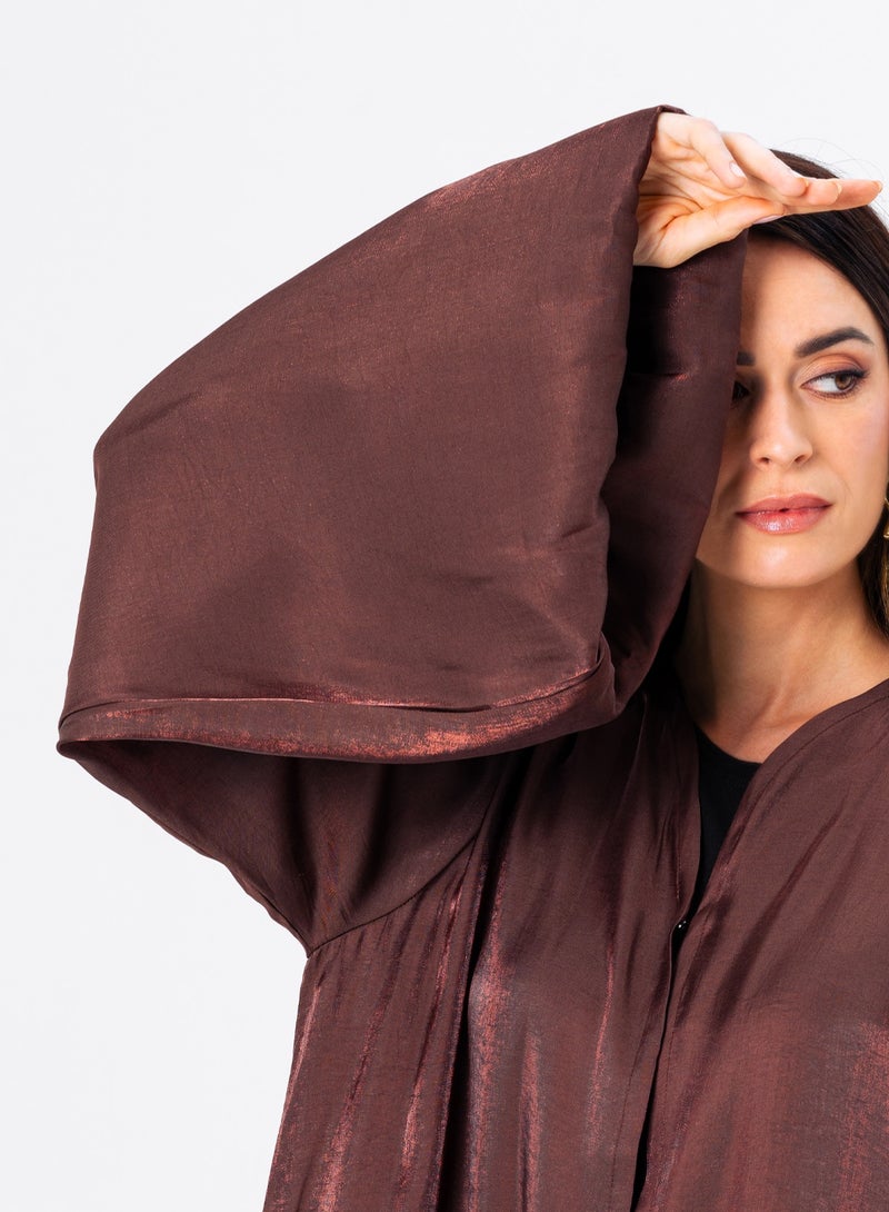 IZEL Brown shimmer puff sleeve abaya - Image 2