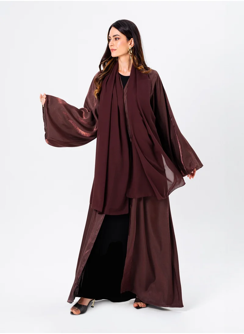 IZEL Brown shimmer puff sleeve abaya