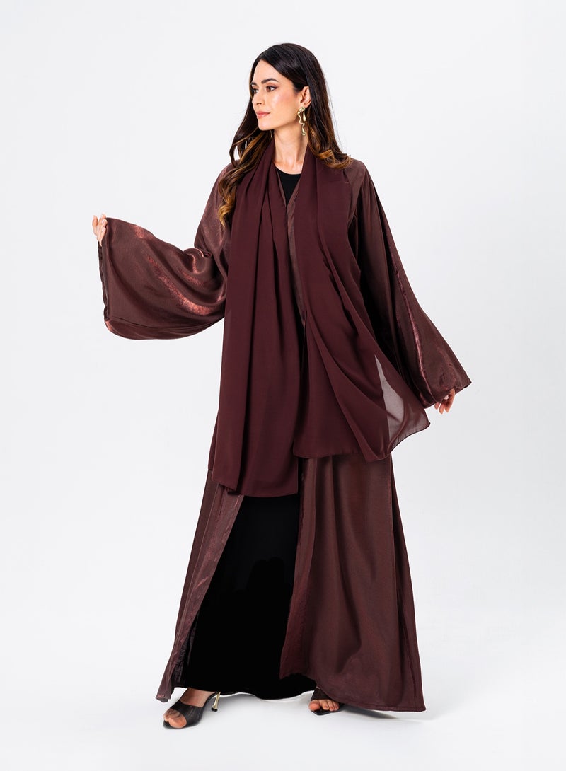 IZEL Brown shimmer puff sleeve abaya - Image 4