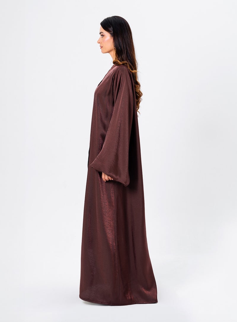 IZEL Brown shimmer puff sleeve abaya - Image 5