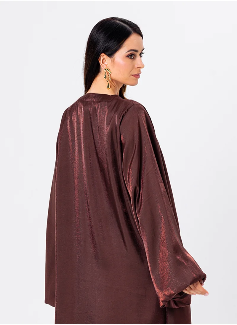 IZEL Brown shimmer puff sleeve abaya