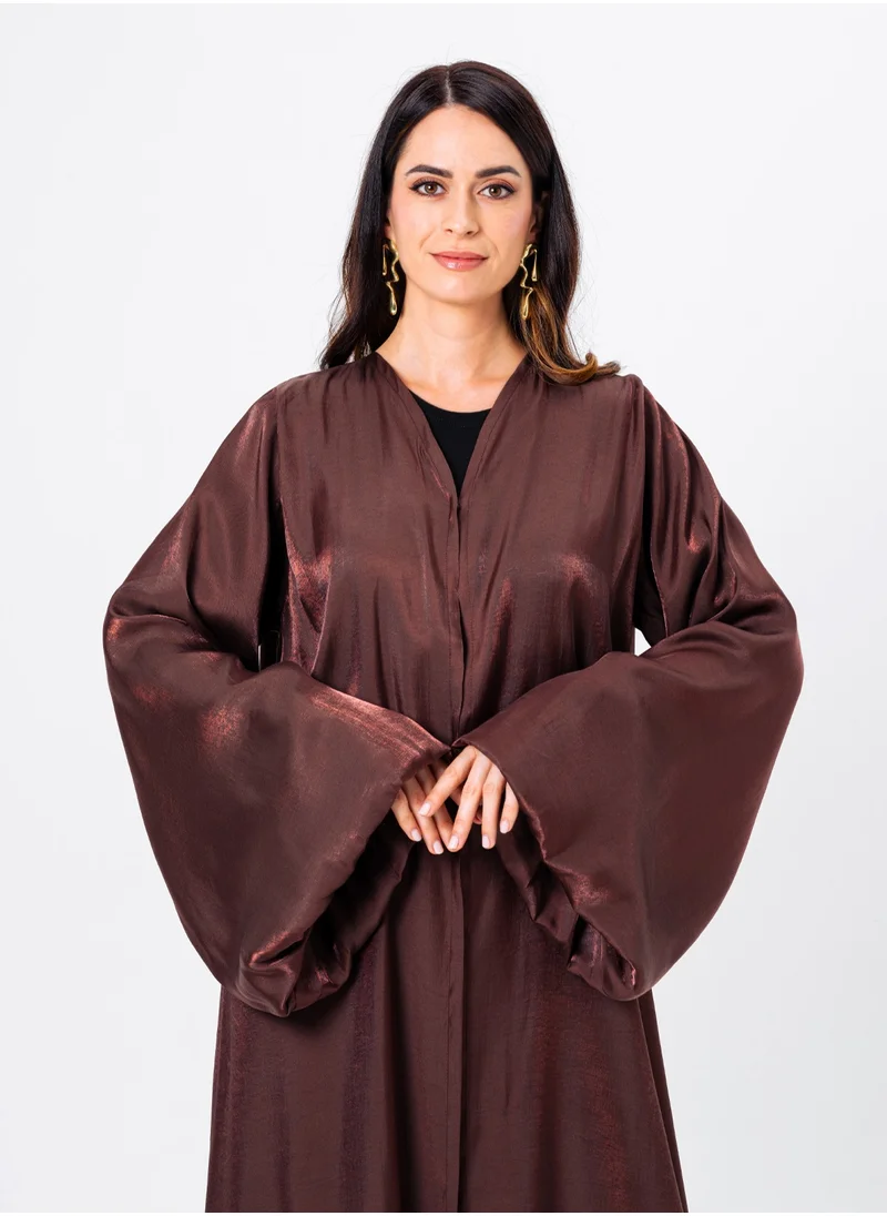IZEL Brown shimmer puff sleeve abaya