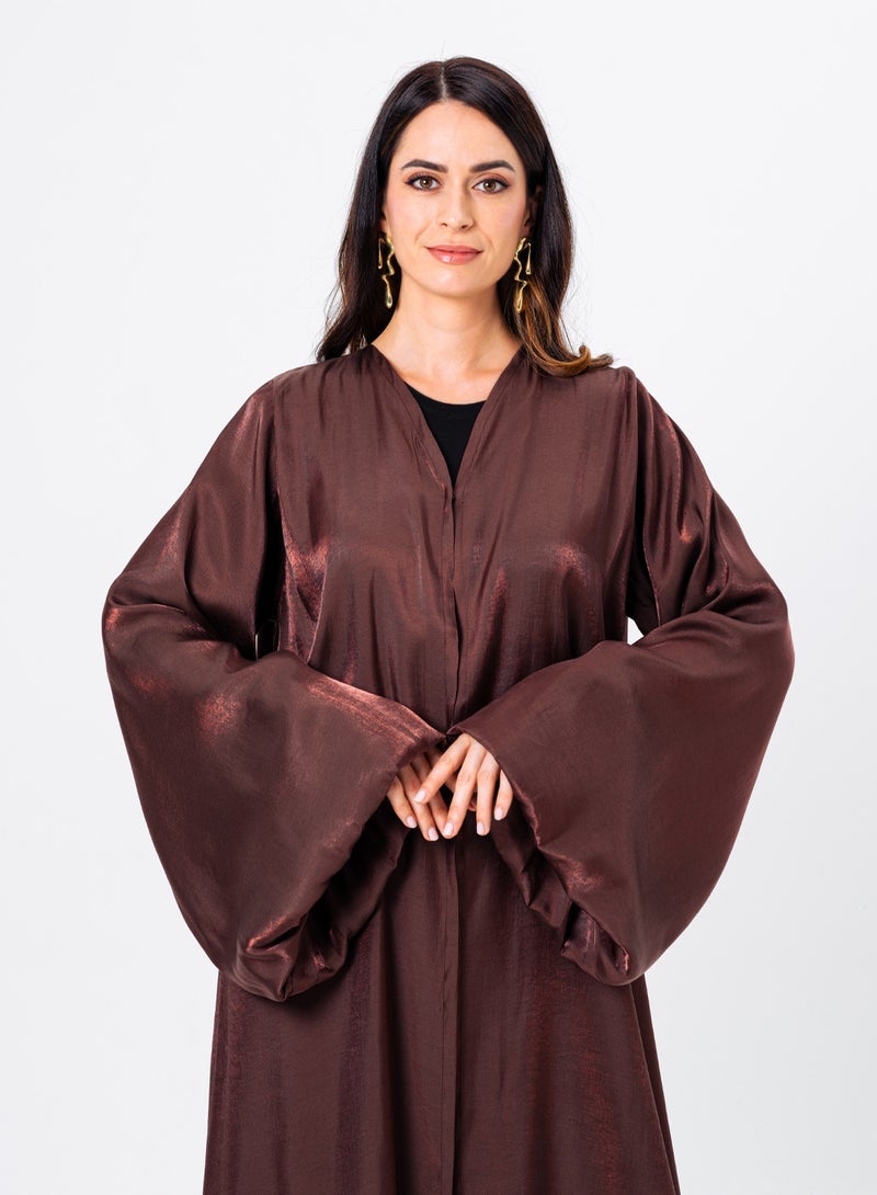 IZEL Brown shimmer puff sleeve abaya - Image 3