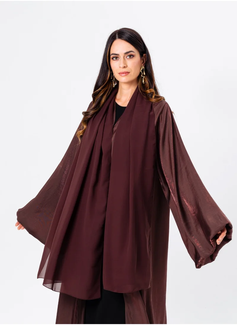 IZEL Brown shimmer puff sleeve abaya