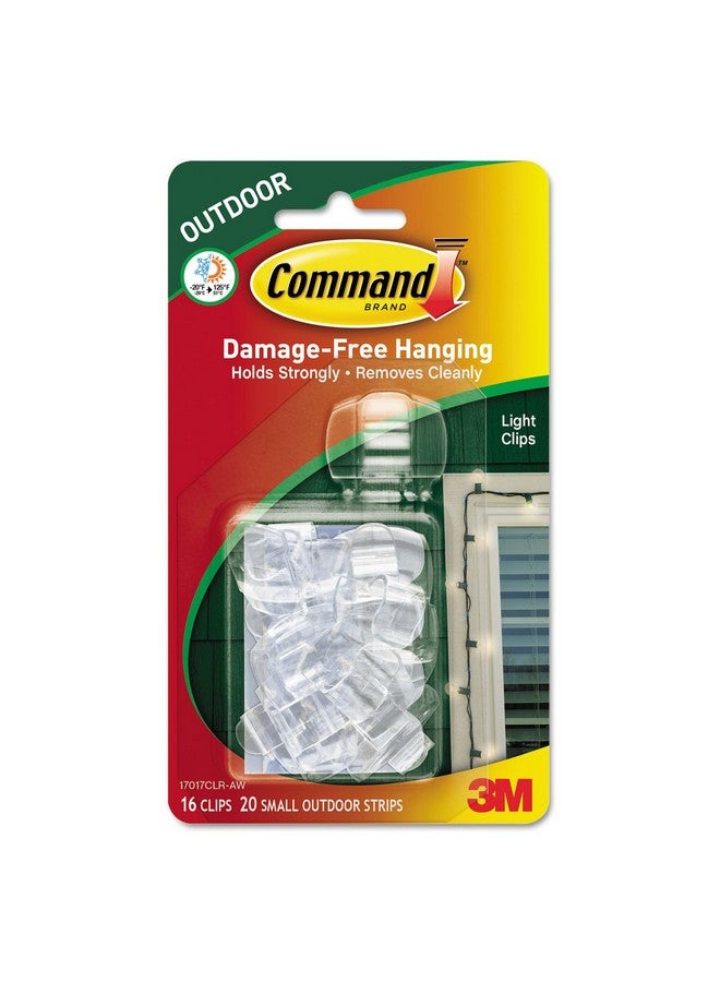 Command Outdoor Light Clips 16 Clips 20 Strips Water Resistant Adhesive (17017Clr Awes) Clear (17017Clr Aw E) - Image 1