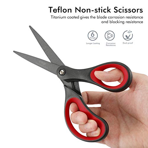 LIVINGO 2 Pack 8" Titanium Non-Stick Scissors, Professional Stainless Steel Comfort Grip, All-Purpose, Straight Office Craft Scissors for DIY(Red/Black) - Image 4