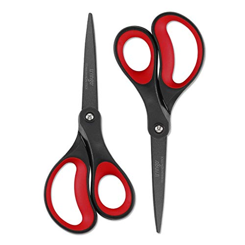 LIVINGO 2 Pack 8" Titanium Non-Stick Scissors, Professional Stainless Steel Comfort Grip, All-Purpose, Straight Office Craft Scissors for DIY(Red/Black) - Image 1