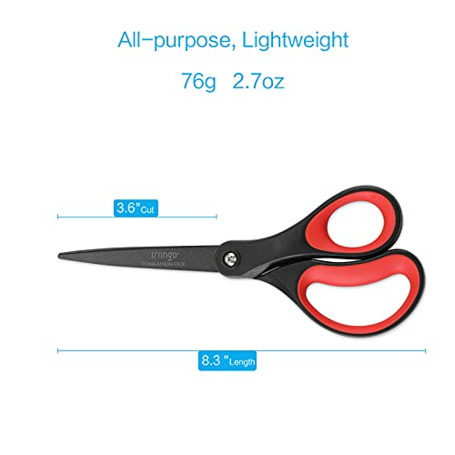 LIVINGO 2 Pack 8" Titanium Non-Stick Scissors, Professional Stainless Steel Comfort Grip, All-Purpose, Straight Office Craft Scissors for DIY(Red/Black) - Image 2