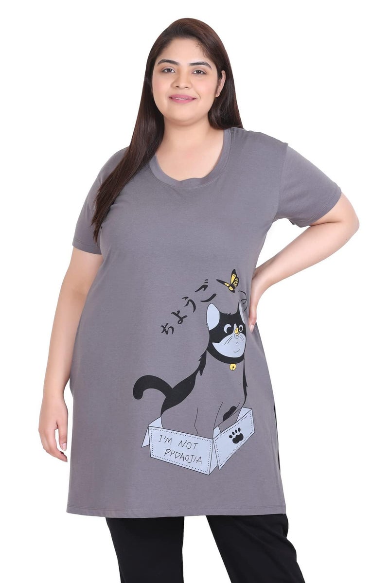 In Love Women's Plus Size Cotton Long-line Chest Print T-Shirt with Pocket - Image 1