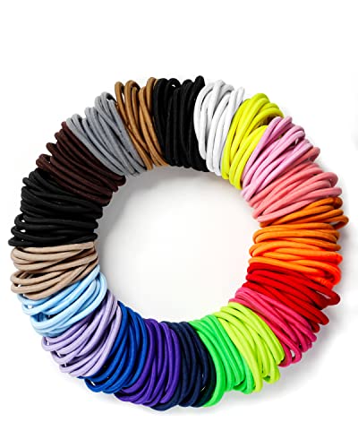 203 Pieces Hair Ties No Damage 4MM Hair Bands 20 Colors Elastic Hair Ties for Thick Hair Medium Size Ponytail Holders for Women and Girls