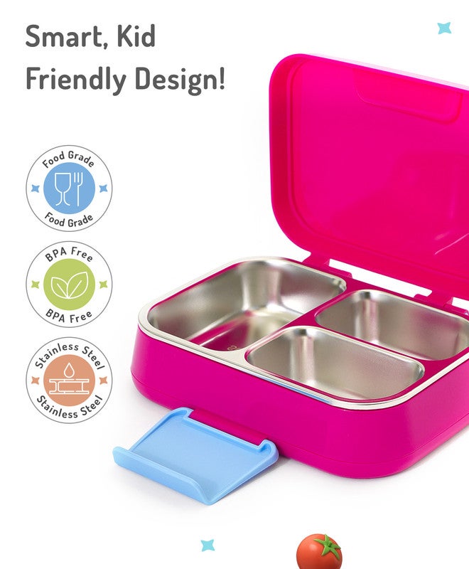 Bonfino Lunch Box with Spoon and Fork, Leak-Resistant, Food-Grade PP and 304 Stainless Steel, Durable, 3 Years+, 1150 mL, 21.6 x 17.3 x 7.6 cm - Pink and Blue - Image 5