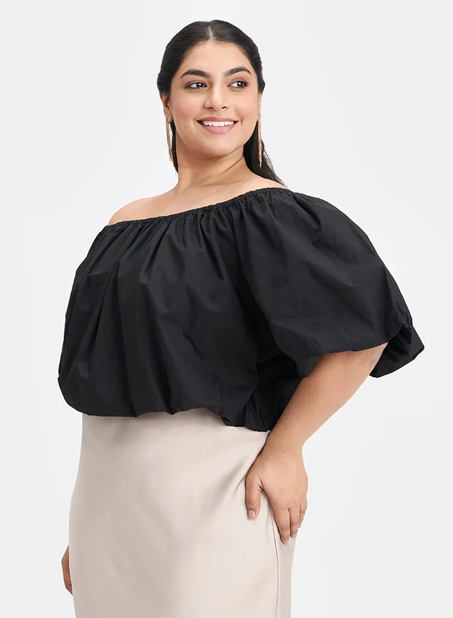 Virgio VIRGIO 100% Cotton Off-Shoulder Bubble Crop Top