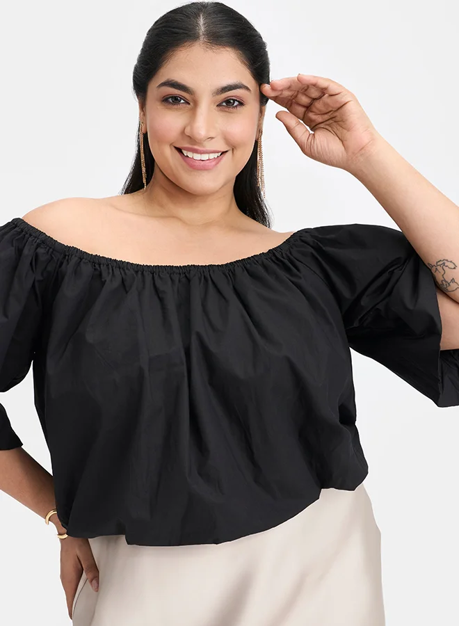 Virgio VIRGIO 100% Cotton Off-Shoulder Bubble Crop Top