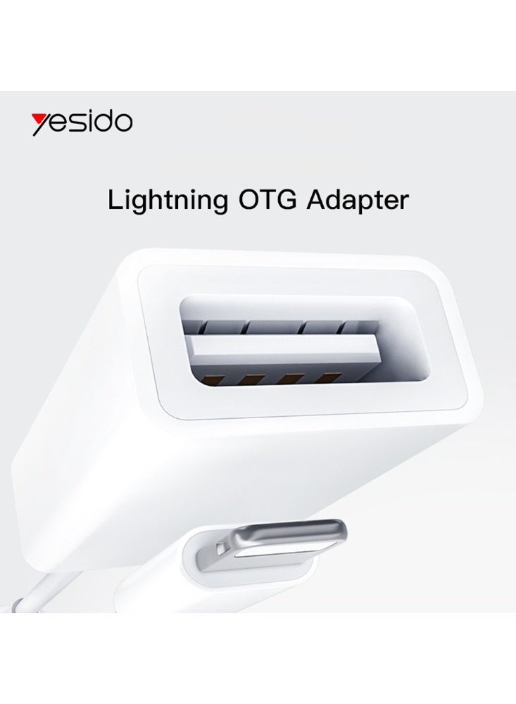 يسيدو محول Yesido GS10 من Lightning إلى USB OTG لنقل البيانات (USB 2.0) - محول بمنفذ USB-A أنثى وموصل Lightning ذكر لأجهزة iPhone وiPad، يدعم محركات أقراص USB المحمولة (Flash Drive) والماوس ولوحة المفاتيح والكاميرا. - Image 2