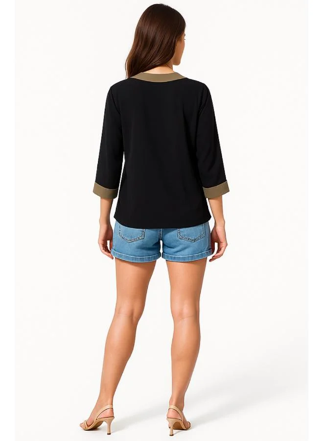 Hoxton Gal White Oversized Top with Khaki Collar Tape Detail