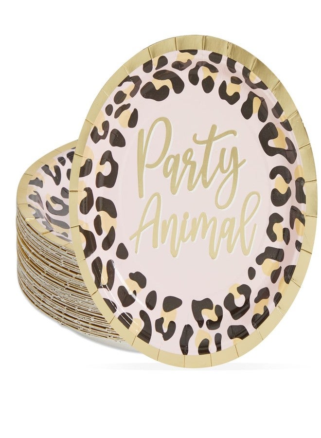 Sparkle and Bash Animal Print Dessert Plates - 7-Inch, Cheetah Print, Gold & Pink, 48 Count - Gold Animal Party Plates for Leopard Party Supplies - Image 1