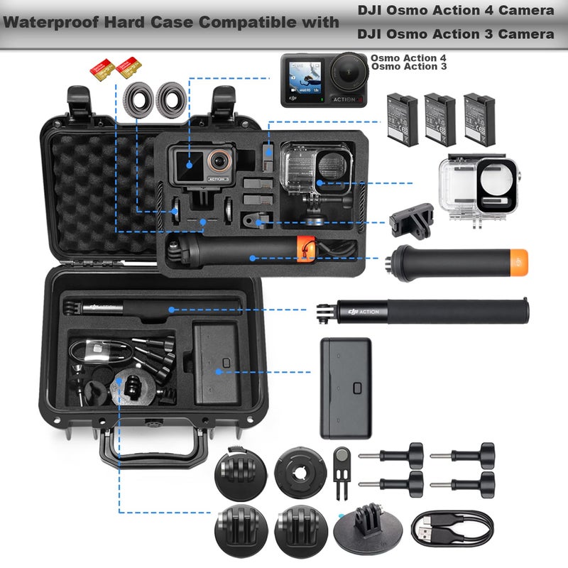 Lekufee Waterproof Hard Case Compatible with DJI Osmo Action 5 Pro/DJI Osmo Action 4/Osmo Action 3/Action Camera/Standard Combo/Adventure Combo and More Accessories(Case Only)(Includes Shoulder Strap) - Image 2