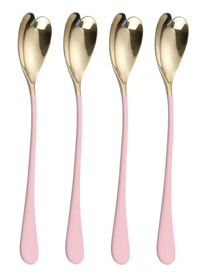 HISSF 4 Pieces Dessert Spoons, 6.7 inches,Pink Heart Shaped, 18/10 Stainless Steel Ice Cream Spoons - Image 1