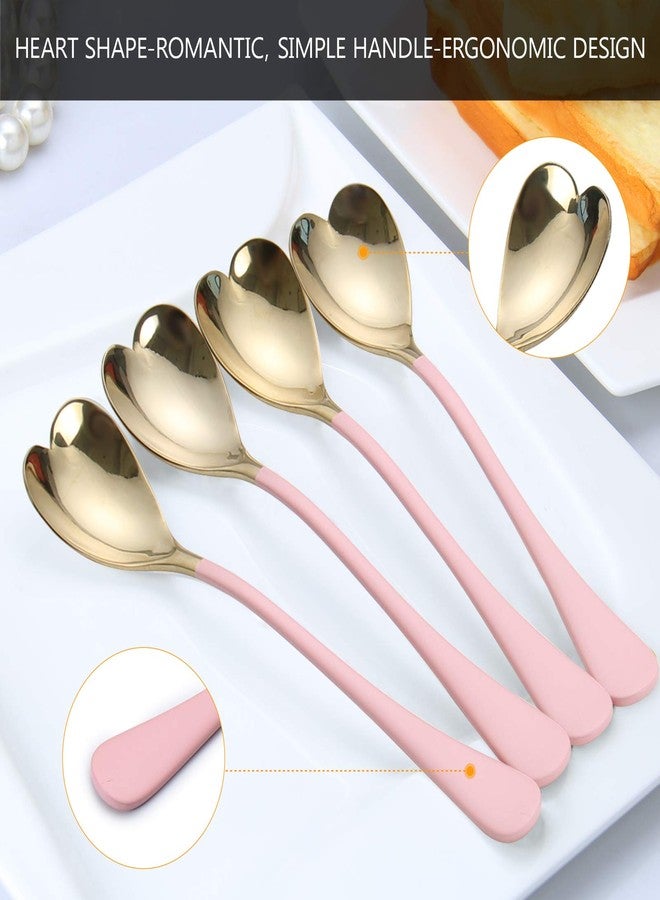 HISSF 4 Pieces Dessert Spoons, 6.7 inches,Pink Heart Shaped, 18/10 Stainless Steel Ice Cream Spoons - Image 3