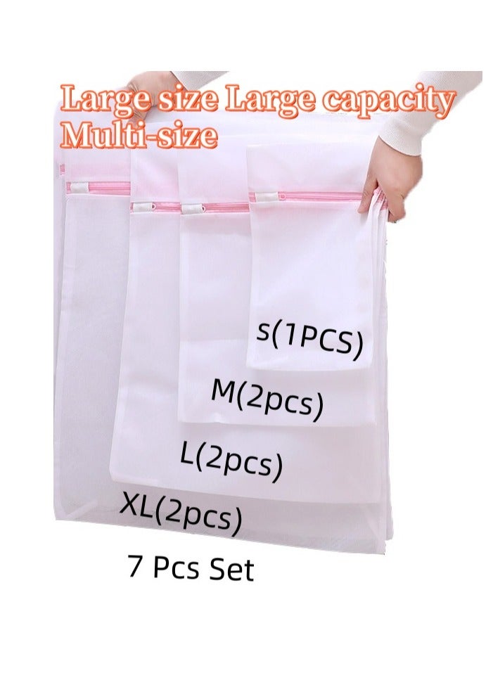 7Pcs Large Size Thickened Laundry Bags Reusable Durable Honeycomb Mesh  Laundry Bag ,  with Premium Zipper，Travel Organizer for Underwear, Clothes, Jeans, Bath Towels, Socks (XL×2 L×2 M×2 S×1)  - Image 1