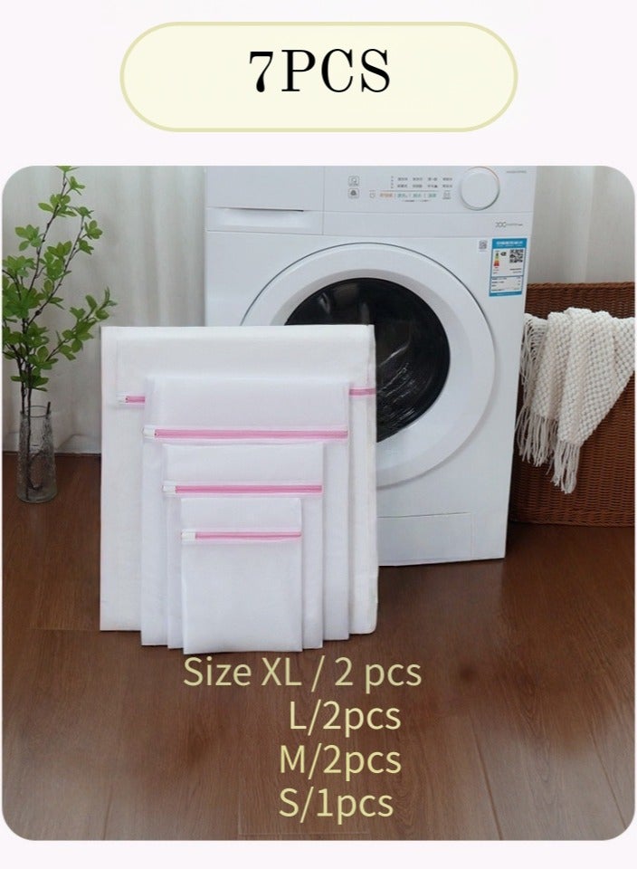 7Pcs Large Size Thickened Laundry Bags Reusable Durable Honeycomb Mesh  Laundry Bag ,  with Premium Zipper，Travel Organizer for Underwear, Clothes, Jeans, Bath Towels, Socks (XL×2 L×2 M×2 S×1) - Image 1