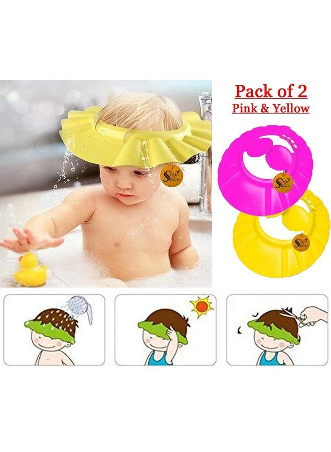 Sage Square New Adjustable Design Safe Soft Bathing Baby Shower Cap with Ear Protector (Pink & Yellow) (Pack of 2 ) - Image 3