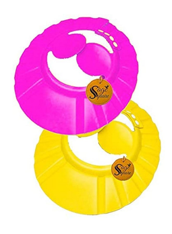 Sage Square New Adjustable Design Safe Soft Bathing Baby Shower Cap with Ear Protector (Pink & Yellow) (Pack of 2 ) - Image 1