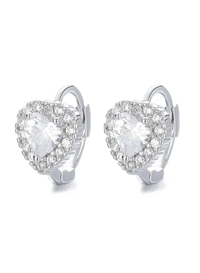 Luxuria Small heart-shaped hoop earrings adorned with a central stone surrounded by a halo of small stones, "Hage Halo Earrings". - Image 1