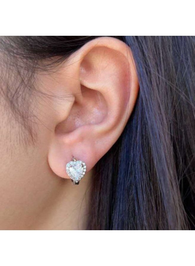 Luxuria Small heart-shaped hoop earrings adorned with a central stone surrounded by a halo of small stones, "Hage Halo Earrings". - Image 2