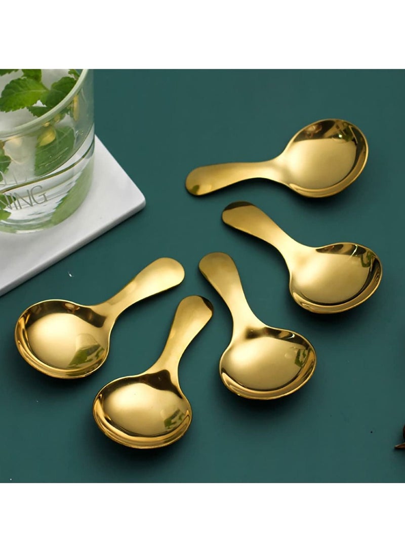Y&D 6Pcs Short Handle Spoons, Gold, Stainless Steel Mini Salt Spoons for Condiments, Dessert, Tea, Coffee, Cake, Sugar, Stirring Spoon Coffeeware Teaspoon with 3.5 Inches  - Image 2