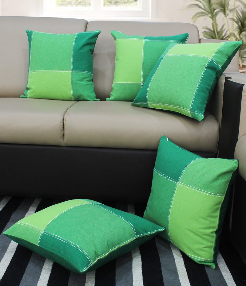 AIRWILL Cotton 4-Way Dobby Green Themed Cushion Covers for Cushions & Pillows (Green, Pack of 5) - Image 1