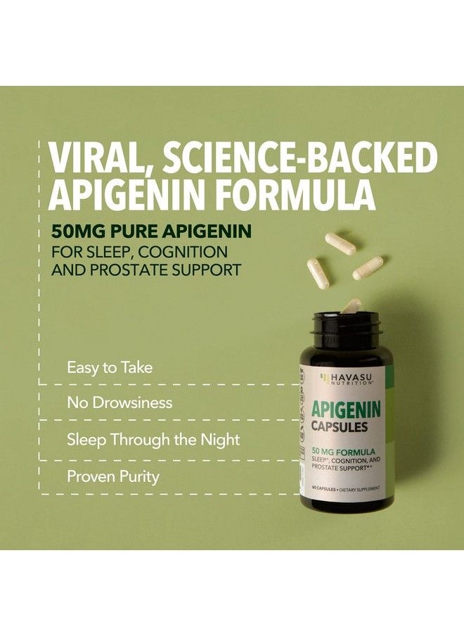 Havasu Nutrition - Apigenin 50Mg Supplement For Sleep Cognition  Natural Prostate Support For Men  Andrew Huberman Sleep Cocktail Supplement For Relaxation  Sleep Support  Nongmo Apigenin Mood Supplements - Image 1