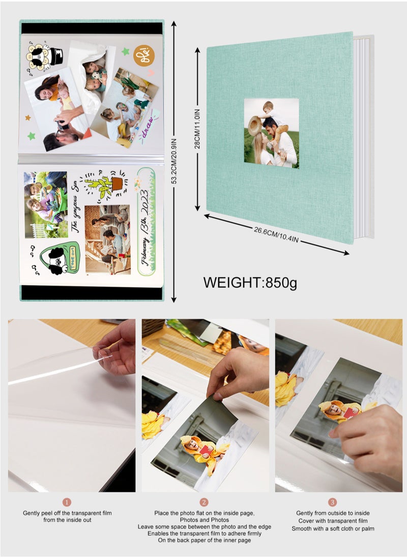 HomarKet Large Photo Album Scrapbook with Window, Linen Self Adhesive Scrapbook Album, Wedding Anniversary Birthday Valentines Day, 28cm x 27cm 40 Blank Pages Memory Book with A Metallic Pen Green  - Image 3