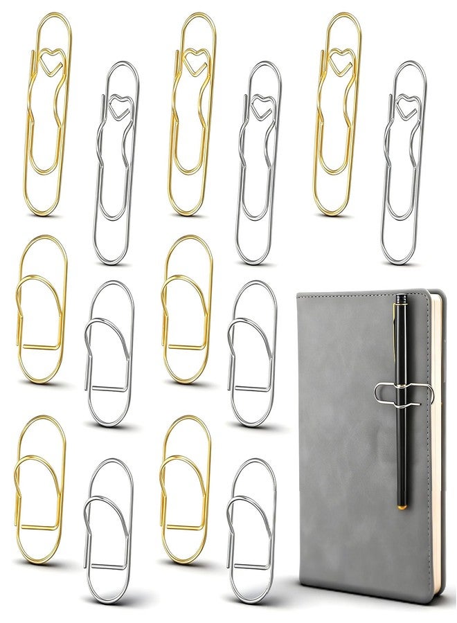 Matwsec 16PCS Metal Pen Clips for Notebook, Pen Holder Clips for Papers Journal Book School Office Supplies Gold/Silver - Image 1