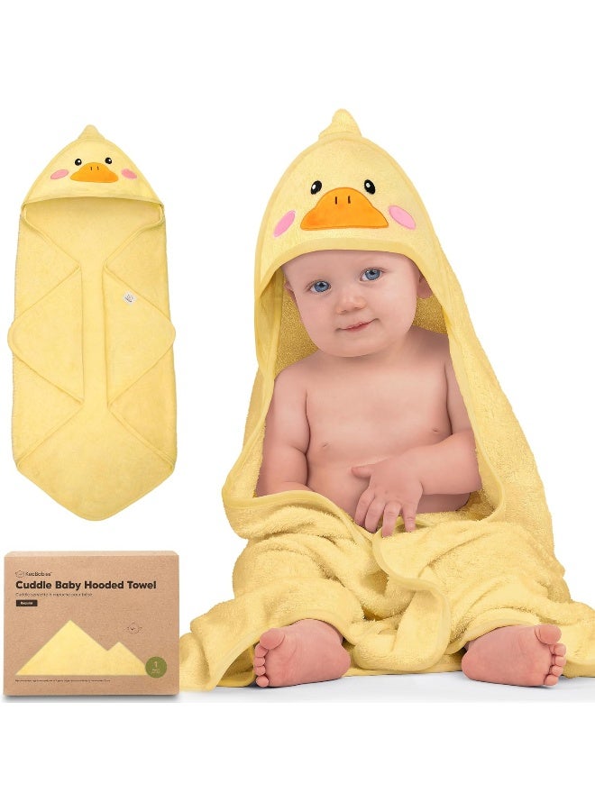 كيابيبيز Hooded Baby Towel for Newborn - Viscose Derived from Bamboo Large Baby Bath Towels with Hood for Boys, Girls, Toddler, Extra Absorbent  Soft Newborn Bath Essentials (Duck) - Image 1